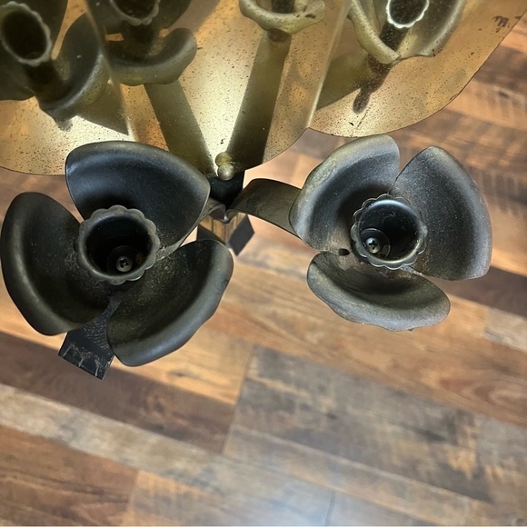 Vintage Brass, wood & Wrought Iron Wall Sconces 2 Taper Candle holders - Picture 5 of 7